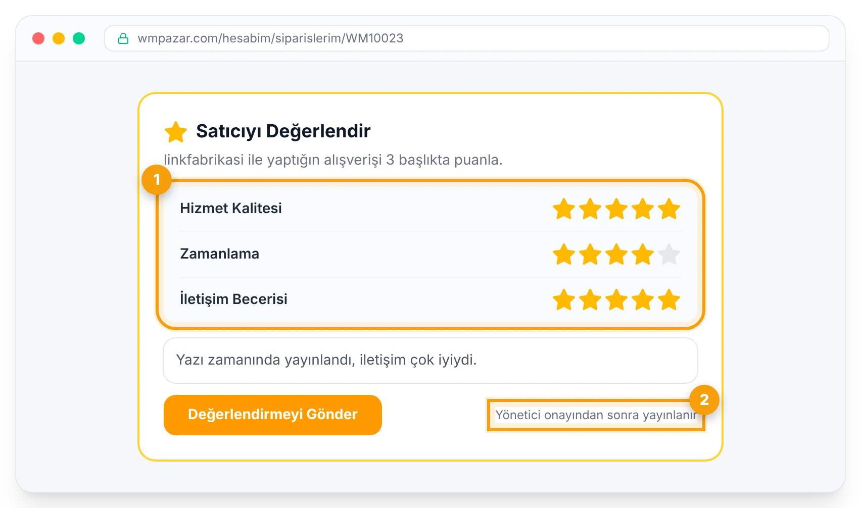 Değerlendirme formu: üç başlıkta puanlama