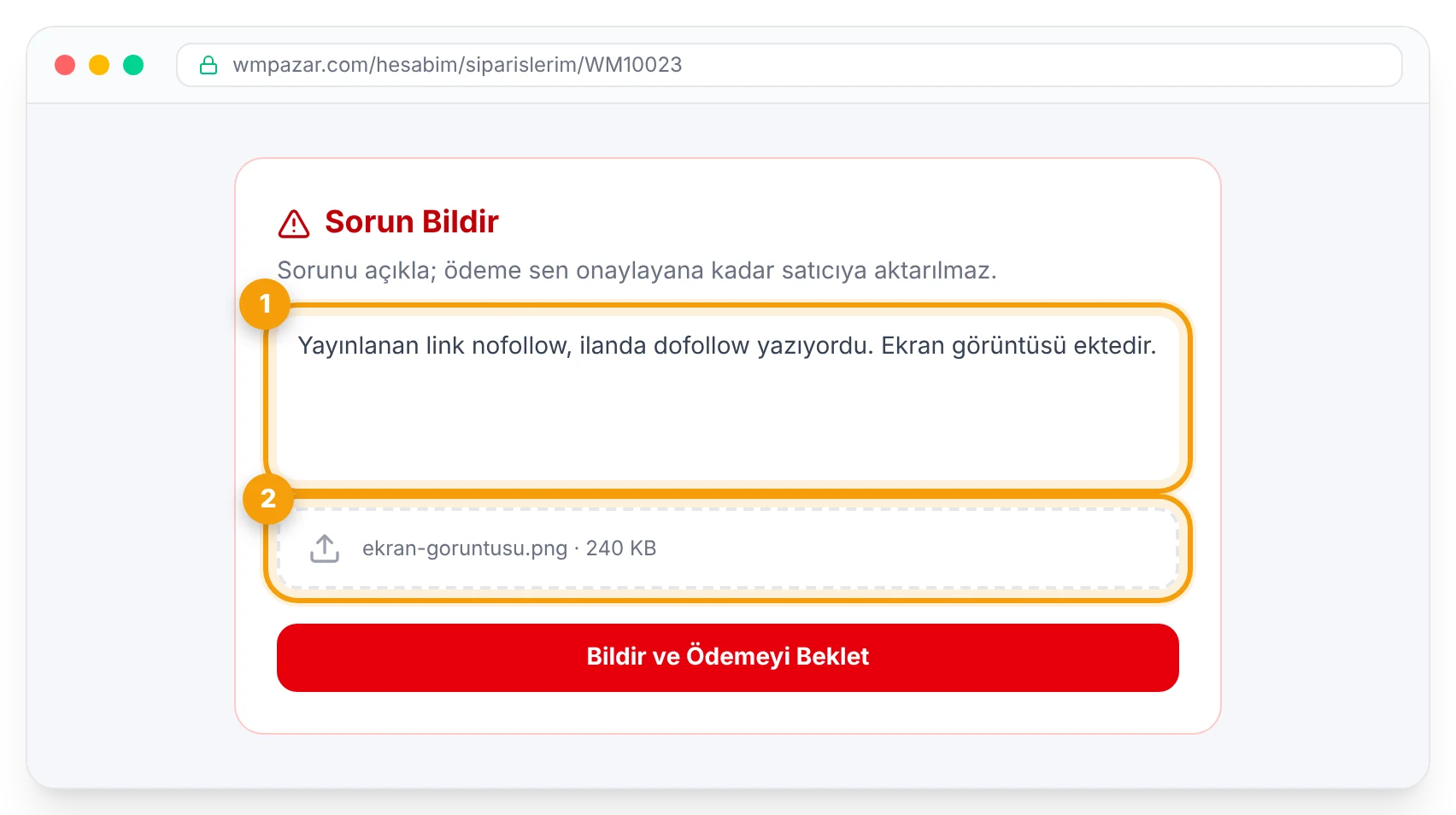 Sorun bildir formu: açıklama ve kanıt