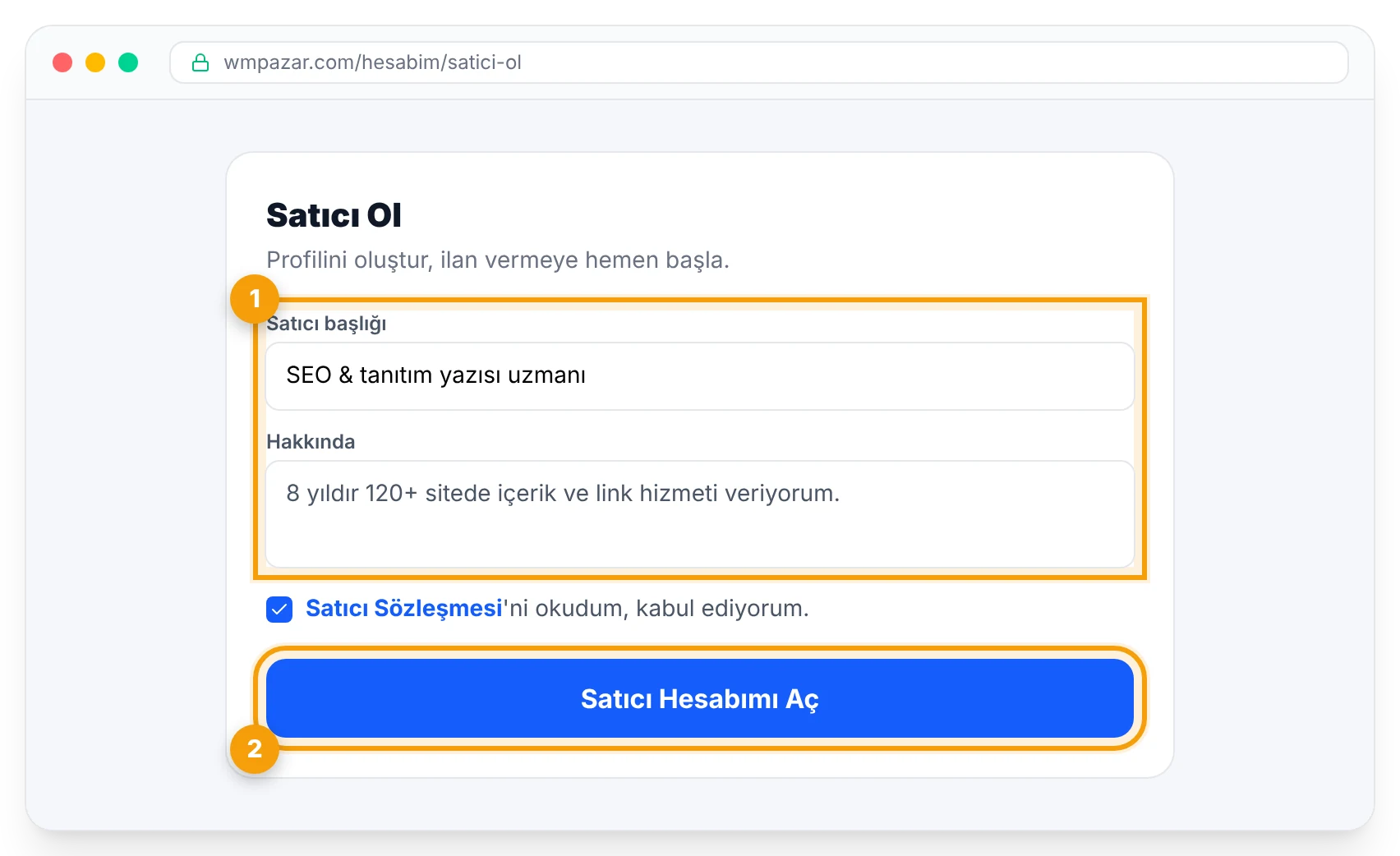 Satıcı ol formu